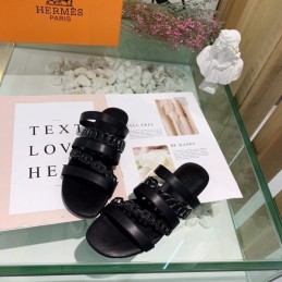 Replica Hermes Black Chain Buckle Slide Sandal