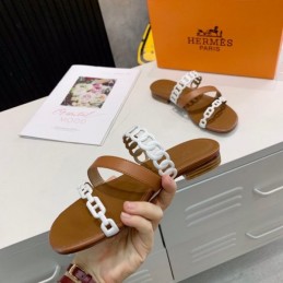 Replica Hermes Brown White Multi Strap Chain Sandal