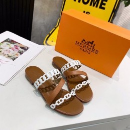 Replica Hermes Brown White Multi Strap Chain Sandal