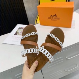 Replica Hermes Brown White Multi Strap Chain Sandal