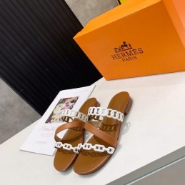 Replica Hermes Brown White Multi Strap Chain Sandal