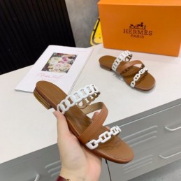 Replica Hermes Brown White Multi Strap Chain Sandal