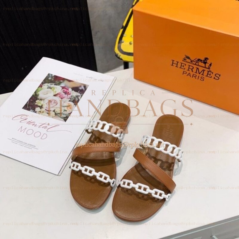 Replica Hermes Brown White Multi Strap Chain Sandal