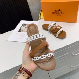 Replica Hermes Brown White Multi Strap Chain Sandal