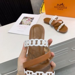 Replica Hermes Brown White Multi Strap Chain Sandal