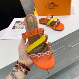Replica Hermes Orange Yellow Multi Strap Chain Sandal