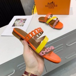 Replica Hermes Orange Yellow Multi Strap Chain Sandal