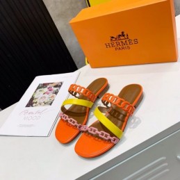Replica Hermes Orange Yellow Multi Strap Chain Sandal