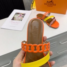 Replica Hermes Orange Yellow Multi Strap Chain Sandal