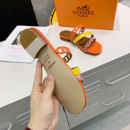 Replica Hermes Orange Yellow Multi Strap Chain Sandal