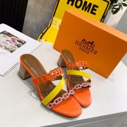 Replica Hermes Orange Multi Strap Chain Sandal