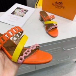 Replica Hermes Orange Multi Strap Chain Sandal