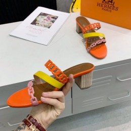 Replica Hermes Orange Multi Strap Chain Sandal