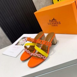Replica Hermes Orange Multi Strap Chain Sandal