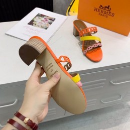 Replica Hermes Orange Multi Strap Chain Sandal