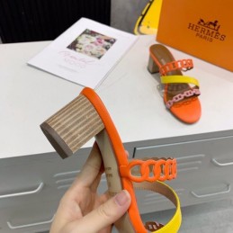 Replica Hermes Orange Multi Strap Chain Sandal