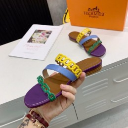 Replica Hermes Yellow Purple Multi Strap Chain Sandal
