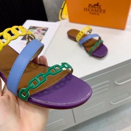 Replica Hermes Yellow Purple Multi Strap Chain Sandal