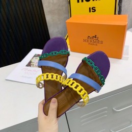 Replica Hermes Yellow Purple Multi Strap Chain Sandal