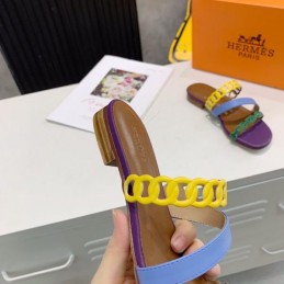 Replica Hermes Yellow Purple Multi Strap Chain Sandal