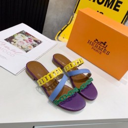 Replica Hermes Yellow Purple Multi Strap Chain Sandal