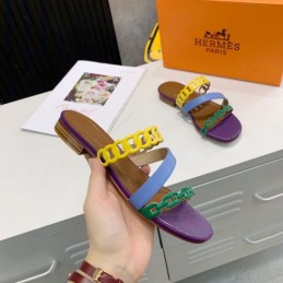 Replica Hermes Yellow Purple Multi Strap Chain Sandal