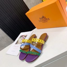 Replica Hermes Yellow Purple Multi Strap Chain Sandal