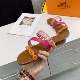 Replica Hermes Pink Brown Multi Strap Chain Sandal