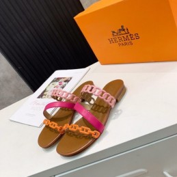 Replica Hermes Pink Brown Multi Strap Chain Sandal