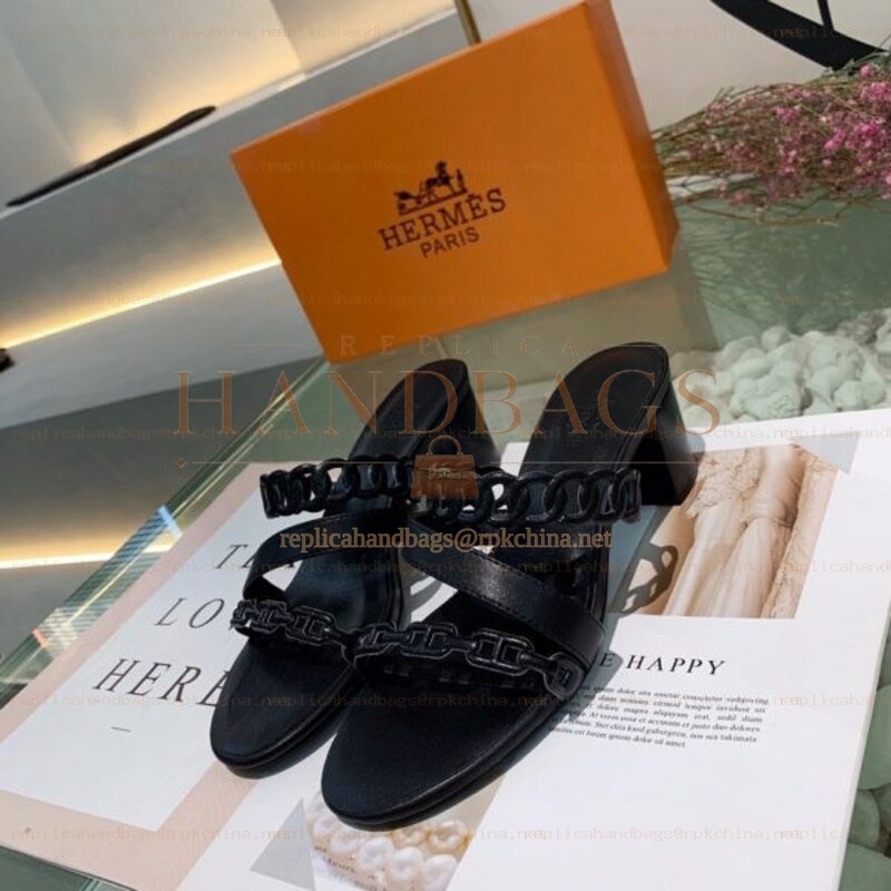 Replica Hermes Black Chain Slide Sandal