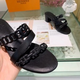 Replica Hermes Black Chain Slide Sandal