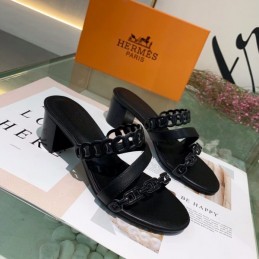 Replica Hermes Black Chain Slide Sandal