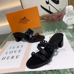 Replica Hermes Black Chain Slide Sandal