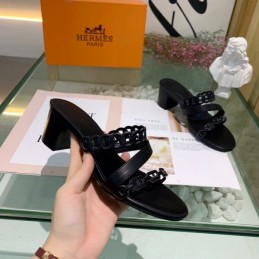 Replica Hermes Black Chain Slide Sandal