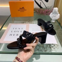 Replica Hermes Black Chain Slide Sandal