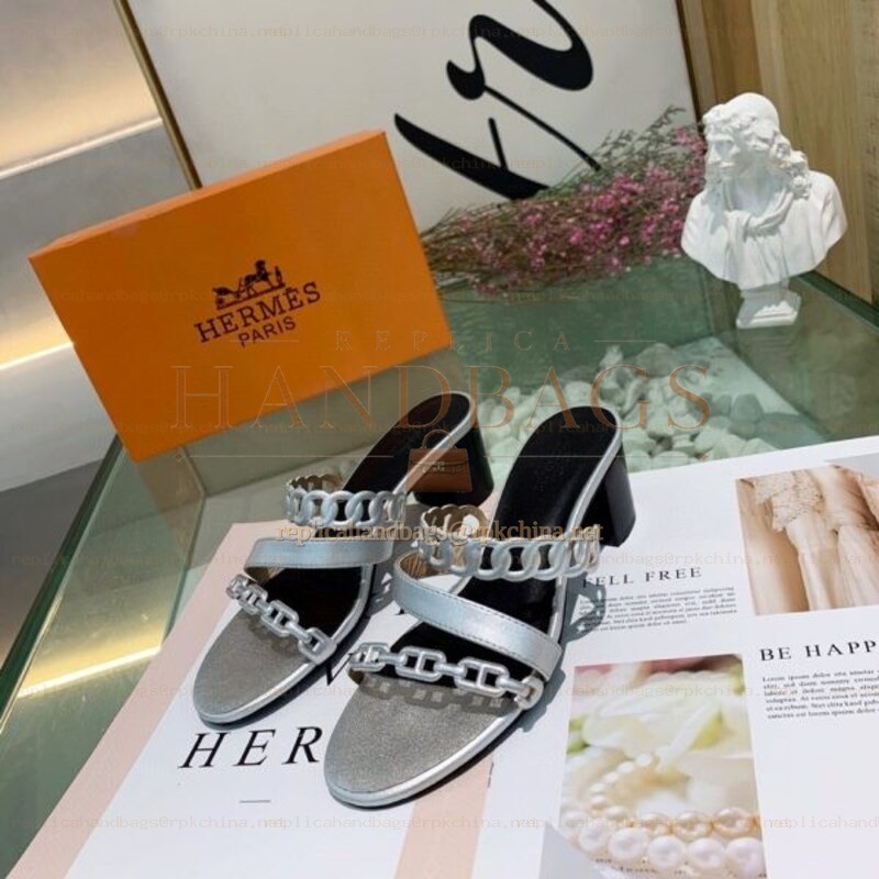 Replica Hermes Black White Chain Slide Sandal