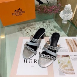 Replica Hermes Black White Chain Slide Sandal
