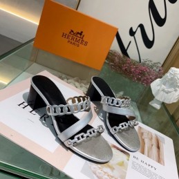 Replica Hermes Black White Chain Slide Sandal