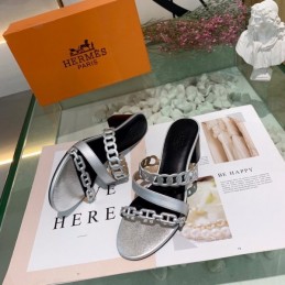 Replica Hermes Black White Chain Slide Sandal