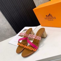 Replica Hermes Brown Pink Multi Strap Chain Sandal