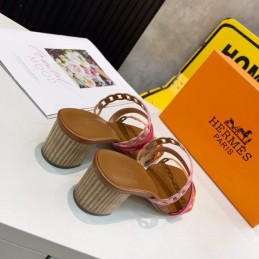 Replica Hermes Brown Pink Multi Strap Chain Sandal