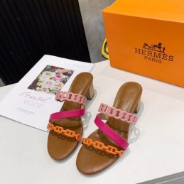 Replica Hermes Brown Pink Multi Strap Chain Sandal