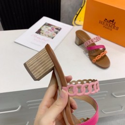 Replica Hermes Brown Pink Multi Strap Chain Sandal