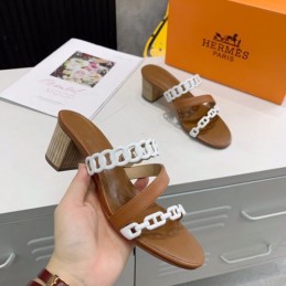 Replica Hermes Brown White Chain Strap Sandal