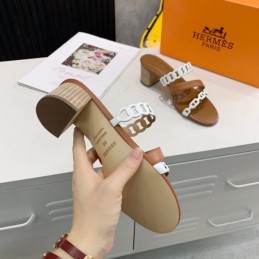 Replica Hermes Brown White Chain Strap Sandal