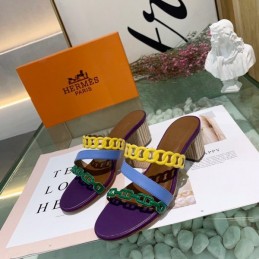Replica Hermes Yellow Purple Colorblock Chain Sandal