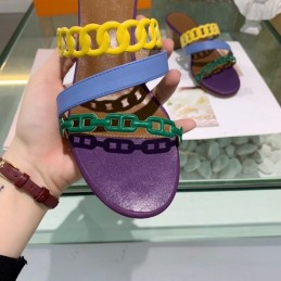 Replica Hermes Yellow Purple Colorblock Chain Sandal