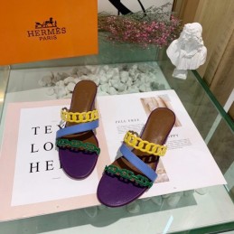 Replica Hermes Yellow Purple Colorblock Chain Sandal