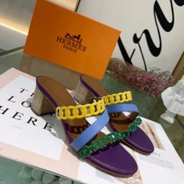 Replica Hermes Yellow Purple Colorblock Chain Sandal