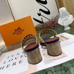 Replica Hermes Yellow Purple Colorblock Chain Sandal